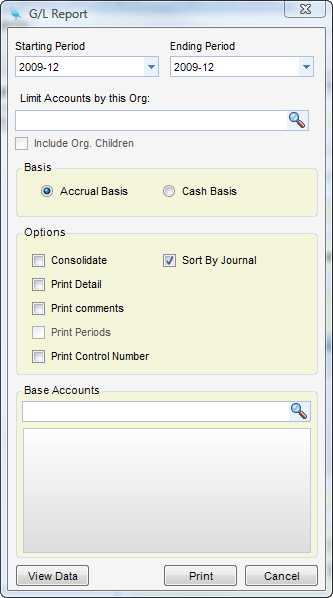 GL Report Criteria