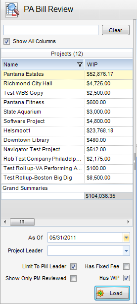 PA Bill Review Filter Section