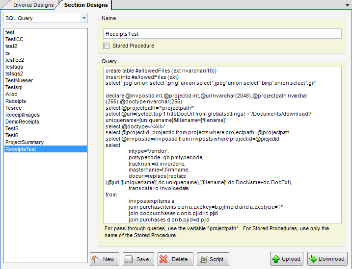 Invoice Design SQL Query Section